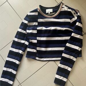 3.1 Phillip Lim Navy and White Striped Top with Multicolored Neckline